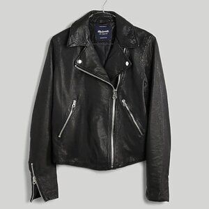 Madewell Women's Leather Motorcycle Jacket, Black with silver hardware, XXS